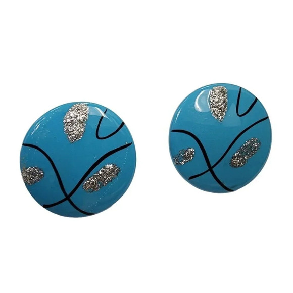 Vintage Abstract Style Button Disc Stud Earrings Silver Black - Picture 1 of 2